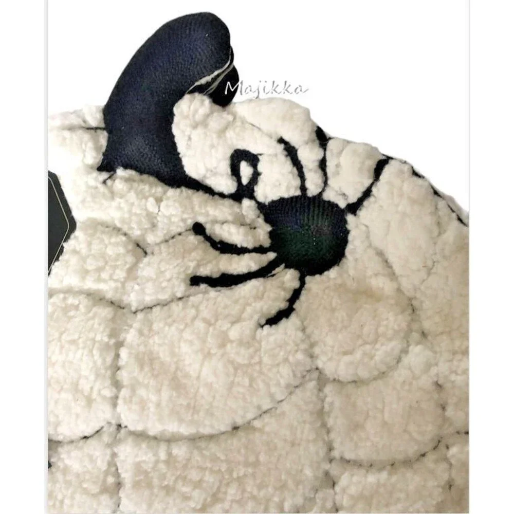 October Sky Halloween Sherpa Spider Web Placemats Embroidered White Set of 4